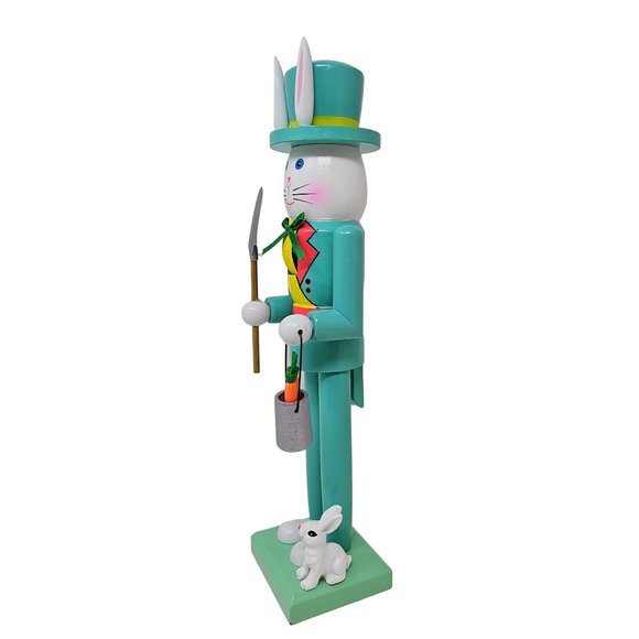 Easter Bunny 15" Nutcracker Wood Gardener Boy Rabbit Carrots - Picture 3 of 3